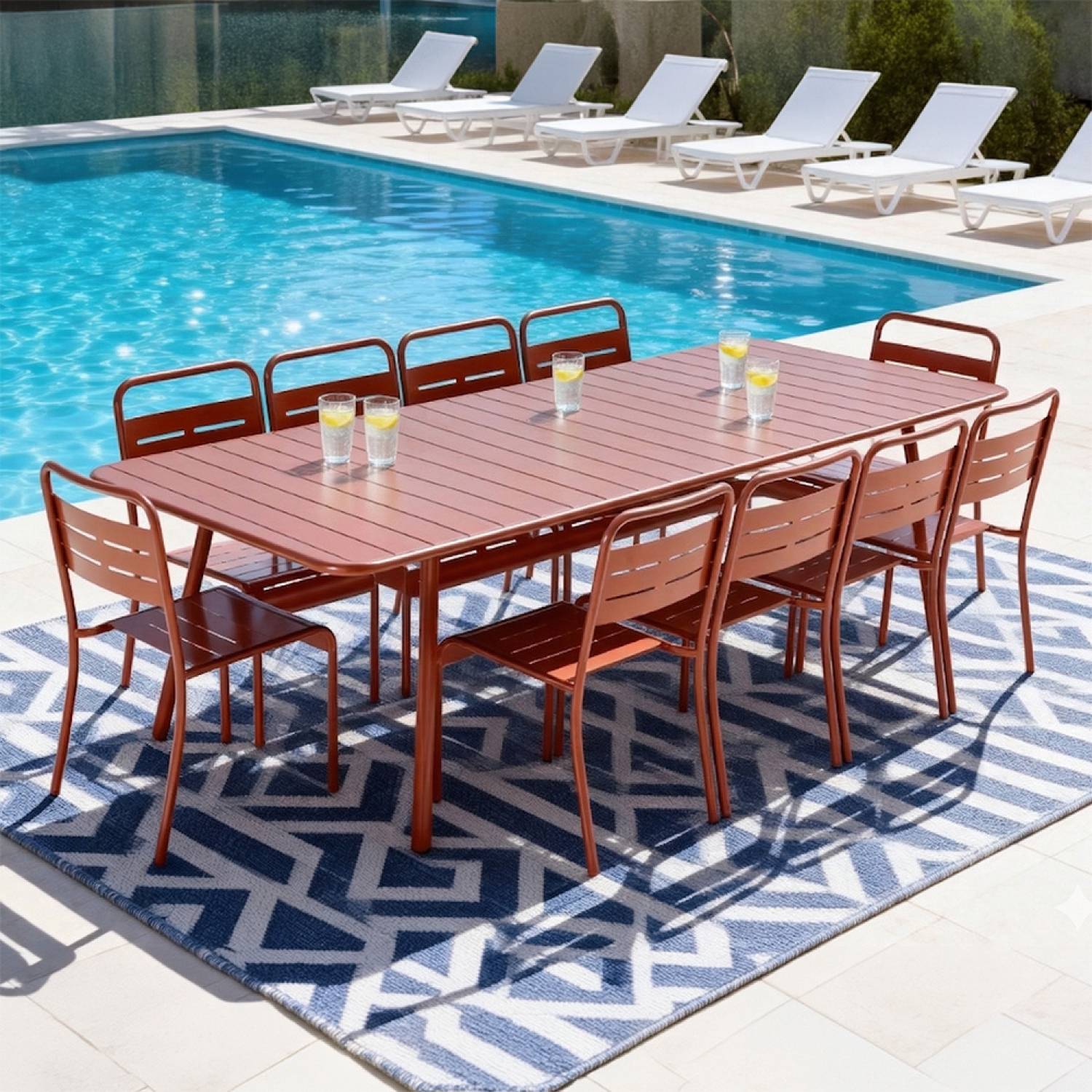 Ensemble table de jardin 234 cm et 10 chaises terracotta BERGAME - Image 2