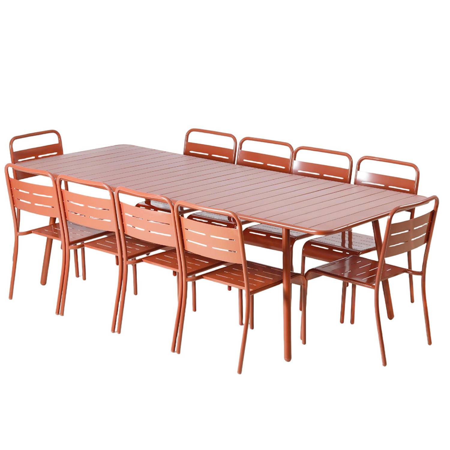 Ensemble table de jardin 234 cm et 10 chaises terracotta BERGAME - Image 1
