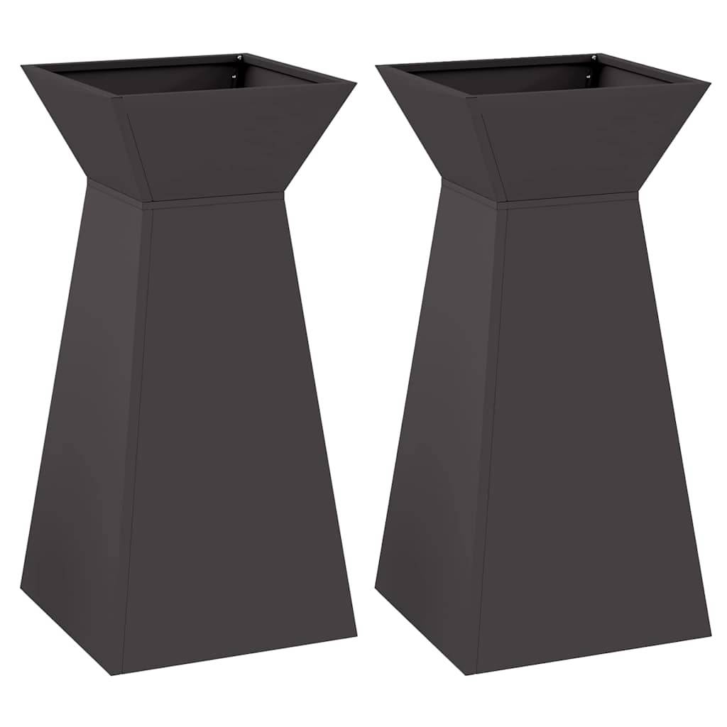 2pcs Jardinière à pilier - Pot De Fleurs Noir 35 x 35 x 73 cm Acier g56 - Image 1
