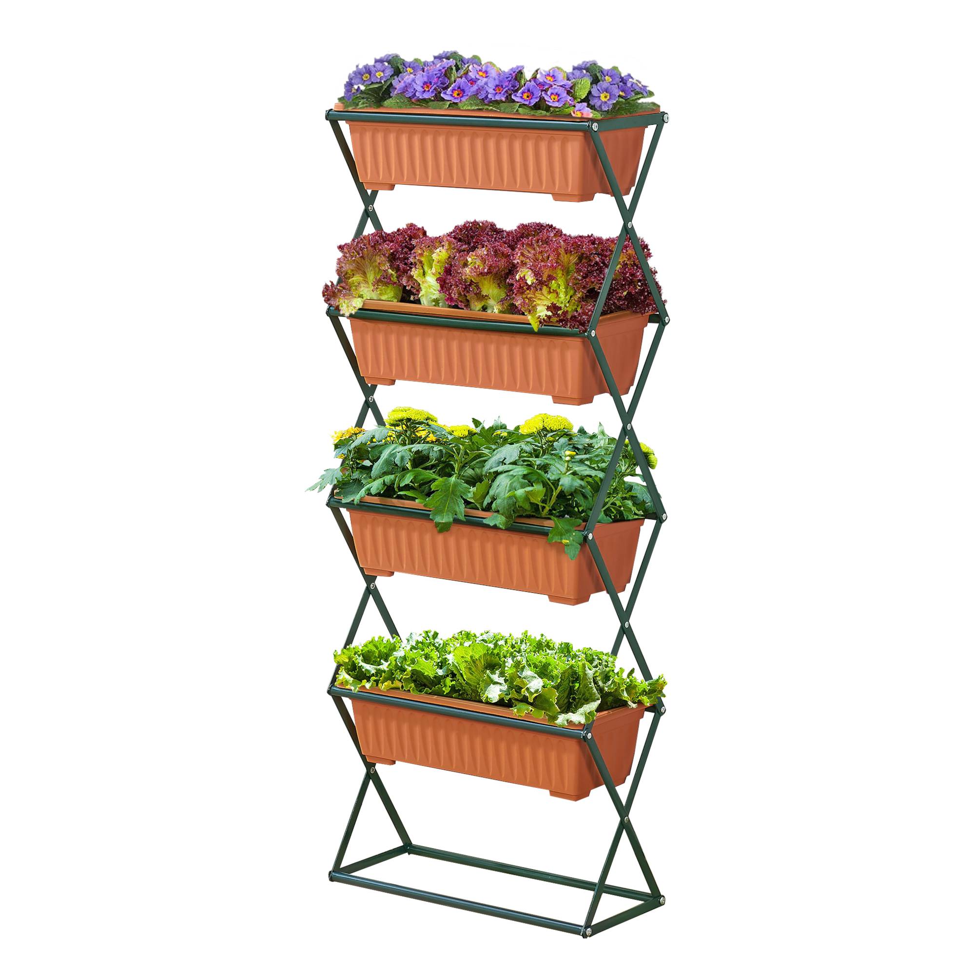 Jardinière verticale Veenendaal à 4 niveaux 51 x 21 x 125 cm vert foncé marron [en.casa] - Imagen 1