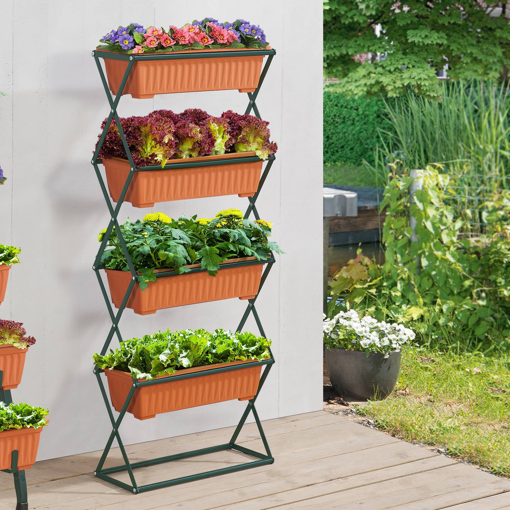 Jardinière verticale Veenendaal à 4 niveaux 51 x 21 x 125 cm vert foncé marron [en.casa] - Imagen 2