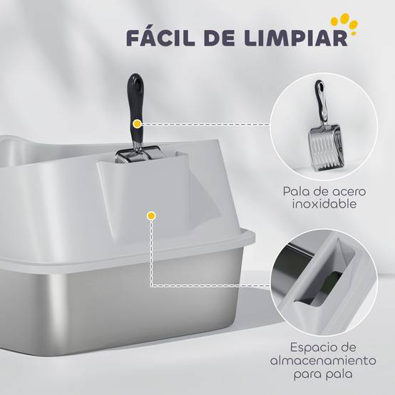 Bac à Litière XXL Acier Inoxydable pour Grand Chat Anti-Projection avec Pelle 70x50x30 cm Gris - ComfortXL Outdoor Living - Image 10