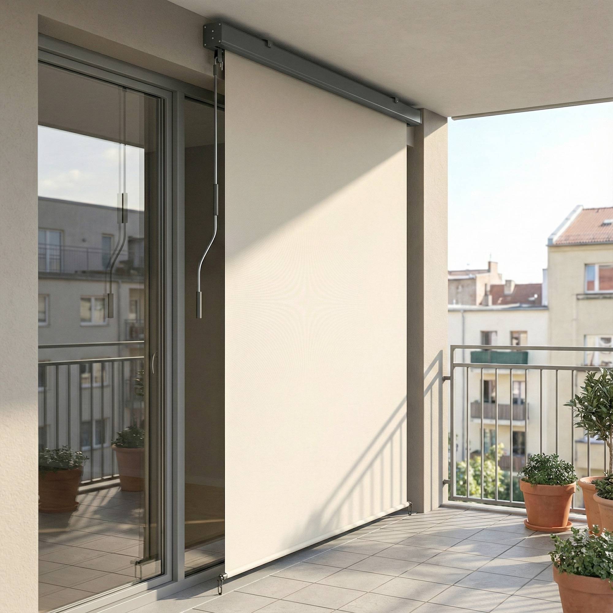 Store enrouleur vertical polyester balcon brise-vue anti-UV cassette alu 250 x 160 cm crème - ComfortXL Outdoor Living - Imagen 3