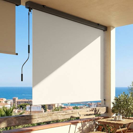 Store enrouleur vertical polyester balcon brise-vue anti-UV cassette alu 250 x 160 cm crème - ComfortXL Outdoor Living - Image 4