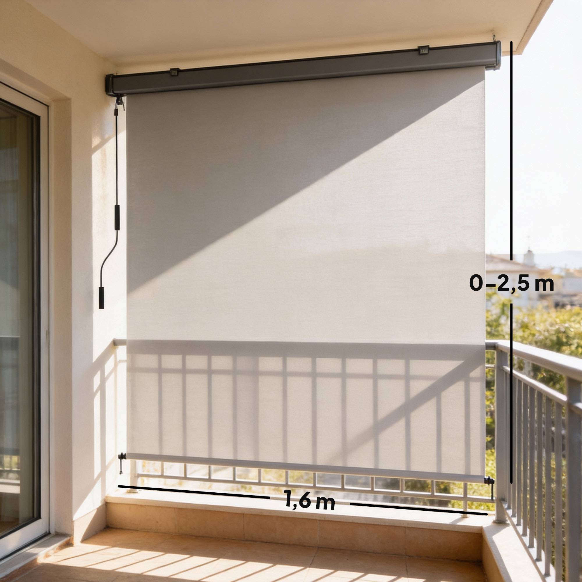 Store enrouleur vertical polyester balcon brise-vue anti-UV cassette alu 250 x 160 cm crème - ComfortXL Outdoor Living - Imagen 5