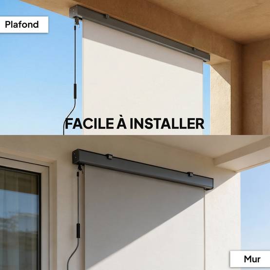 Store enrouleur vertical polyester balcon brise-vue anti-UV cassette alu 250 x 160 cm crème - ComfortXL Outdoor Living - Image 9