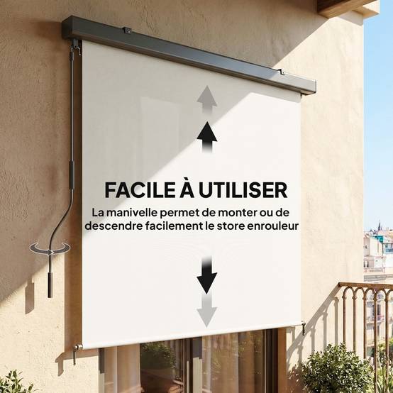 Store enrouleur vertical polyester balcon brise-vue anti-UV cassette alu 250 x 160 cm crème - ComfortXL Outdoor Living - Image 6