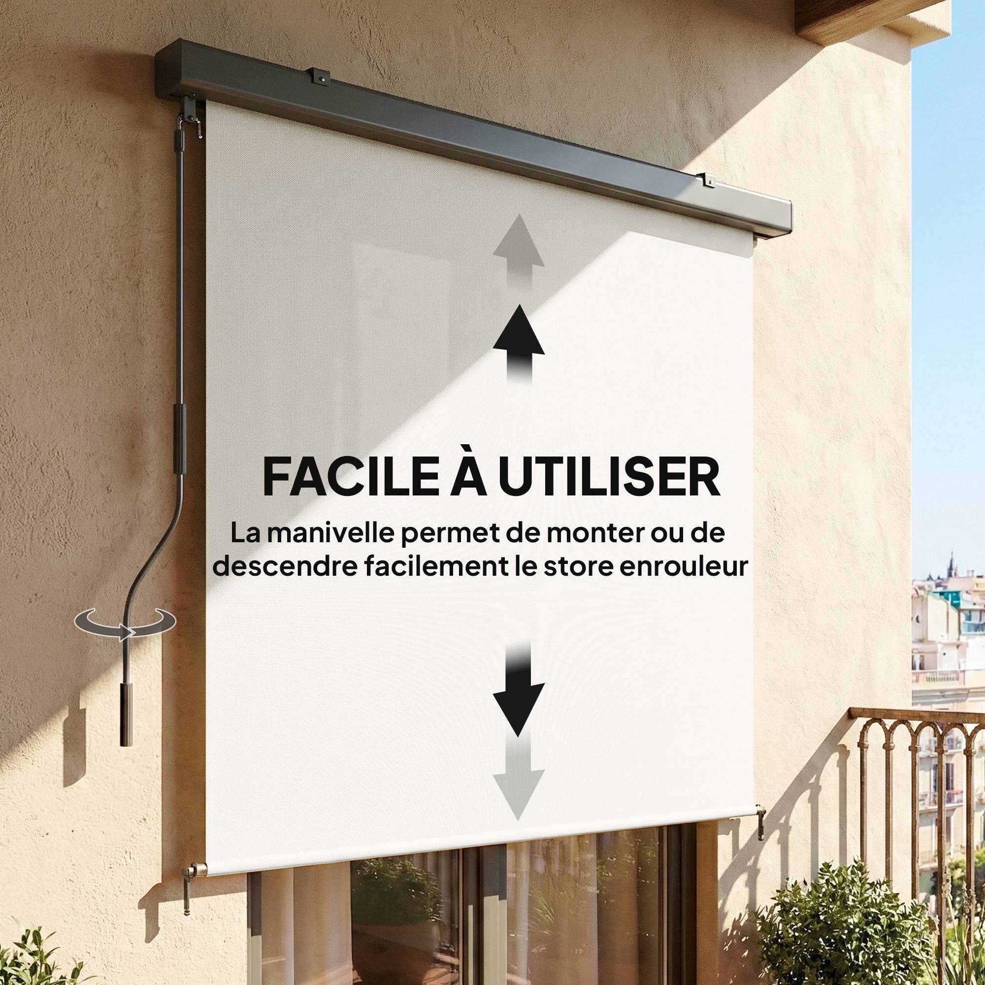 Store enrouleur vertical polyester balcon brise-vue anti-UV cassette alu 250 x 160 cm crème - ComfortXL Outdoor Living - Imagen 6