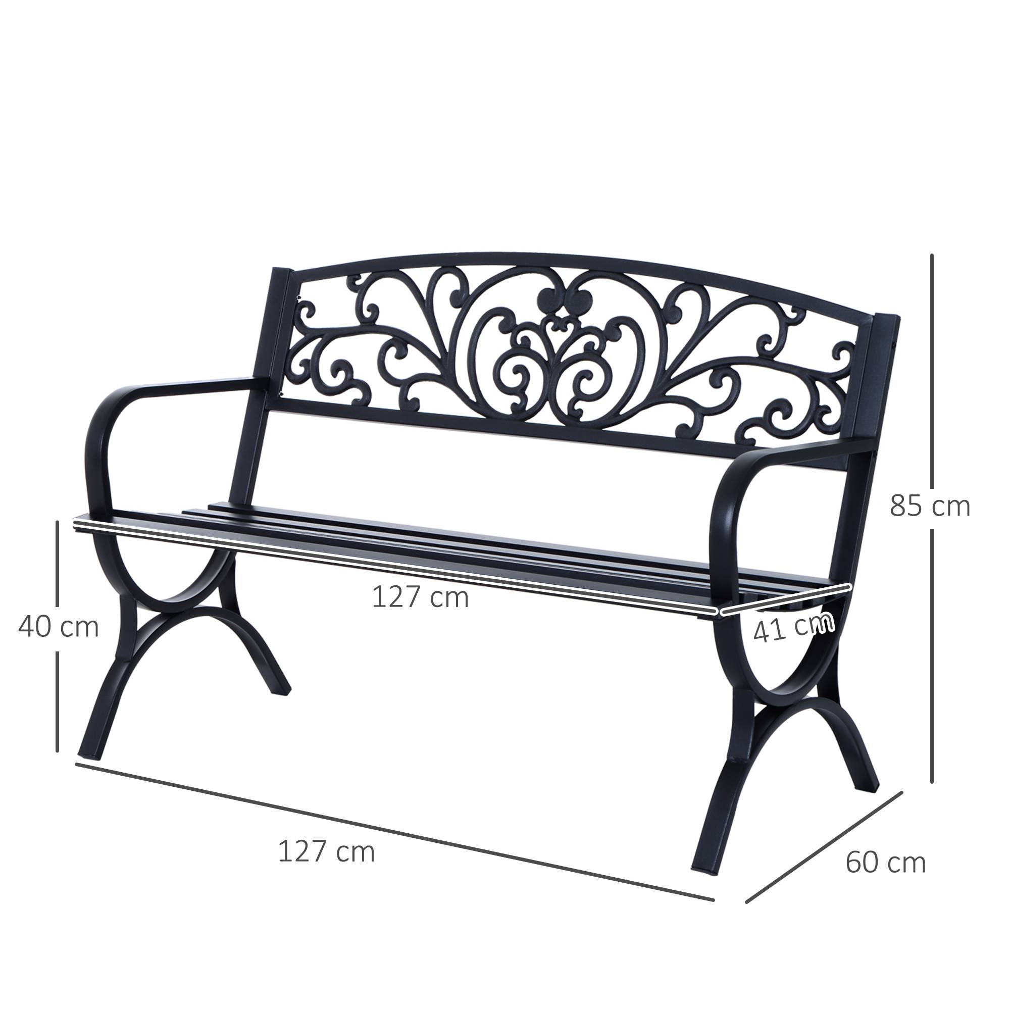 Sans Marque - Banc de jardin terrasse en acier fonte noir 3 places 127 x 60 x 85 cm charge max 240 Kg - Image 5