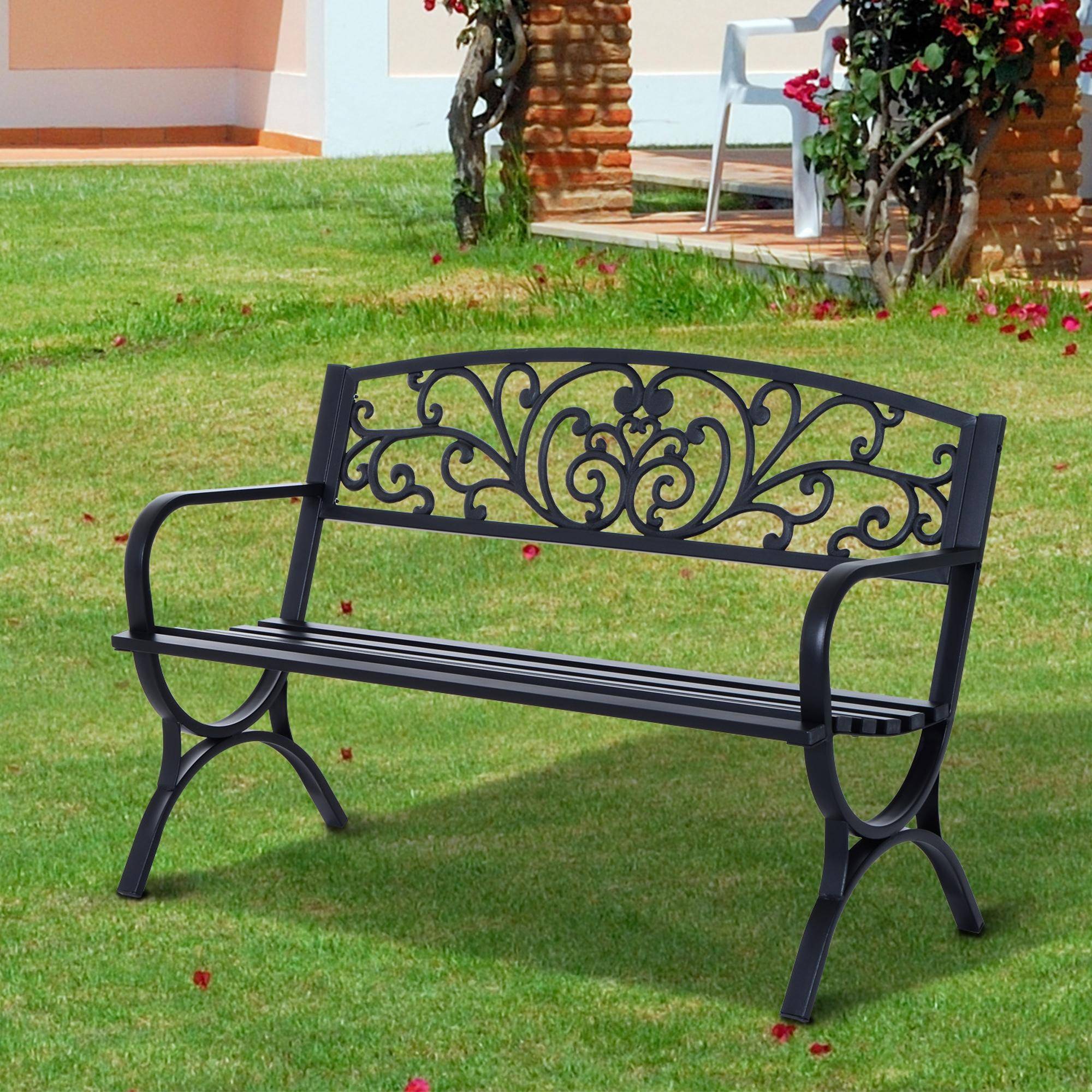 Sans Marque - Banc de jardin terrasse en acier fonte noir 3 places 127 x 60 x 85 cm charge max 240 Kg - Image 4