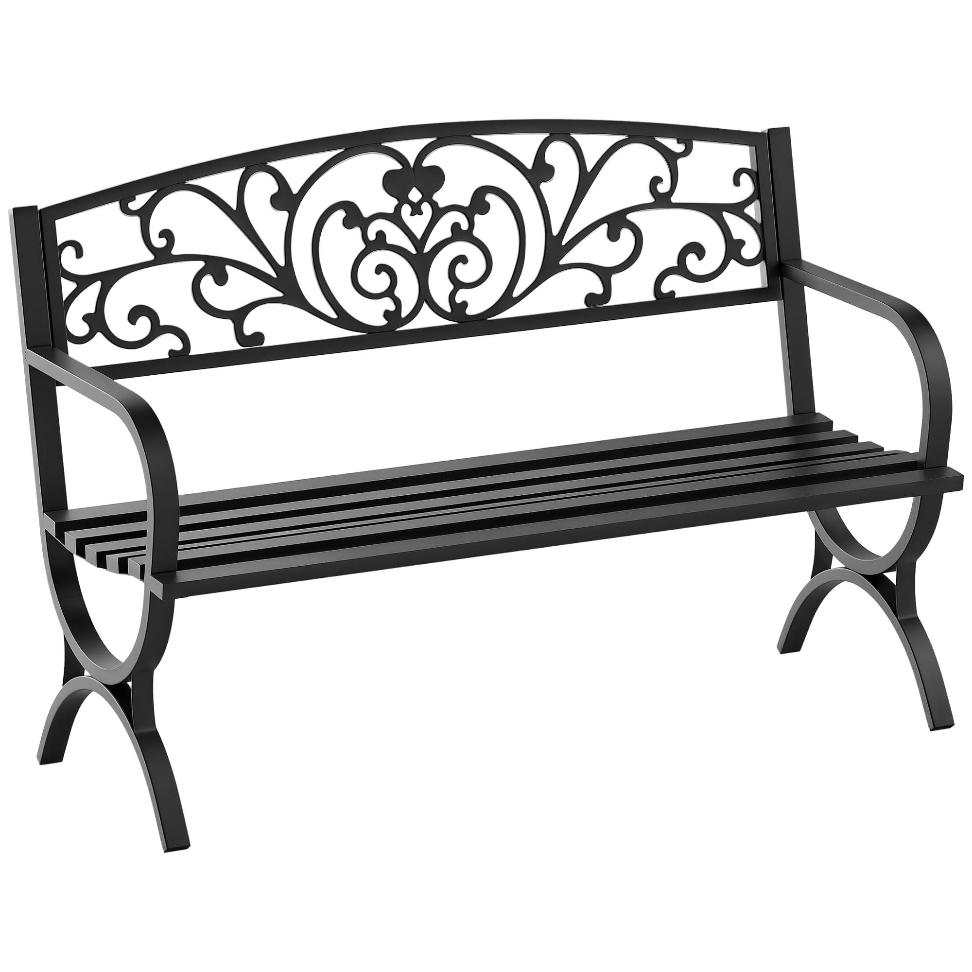 Sans Marque - Banc de jardin terrasse en acier fonte noir 3 places 127 x 60 x 85 cm charge max 240 Kg - Image 1