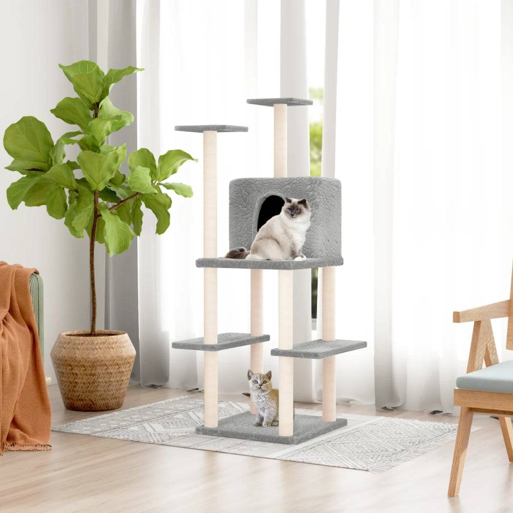 Vidaxl - Arbre à chat avec griffoirs en sisal Gris clair 144,5 cm vidaXL 171631 - Imagen 1