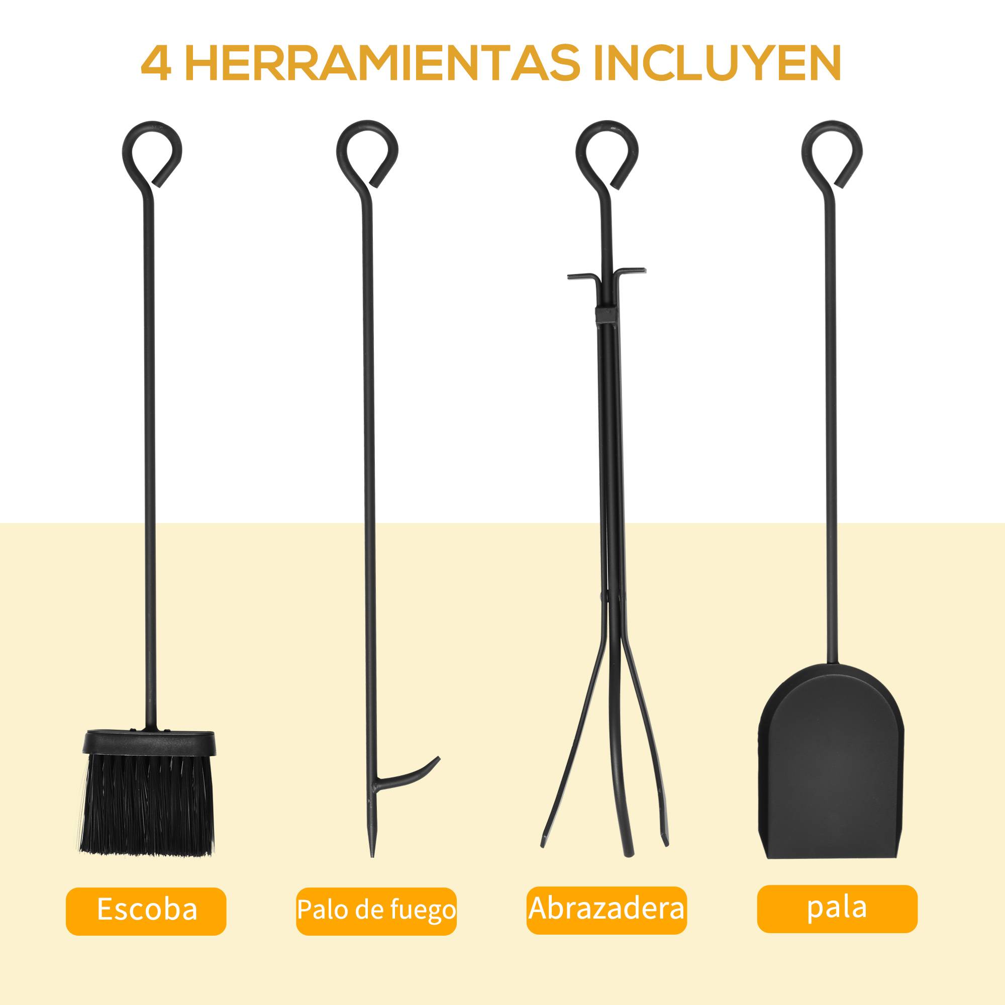 Porte‑bûches cheminée 75x30x60 cm, style vintage, 4 outils, base surélevée, charge 100 kg, acier, intérieur‑extérieur, noir - Image 5