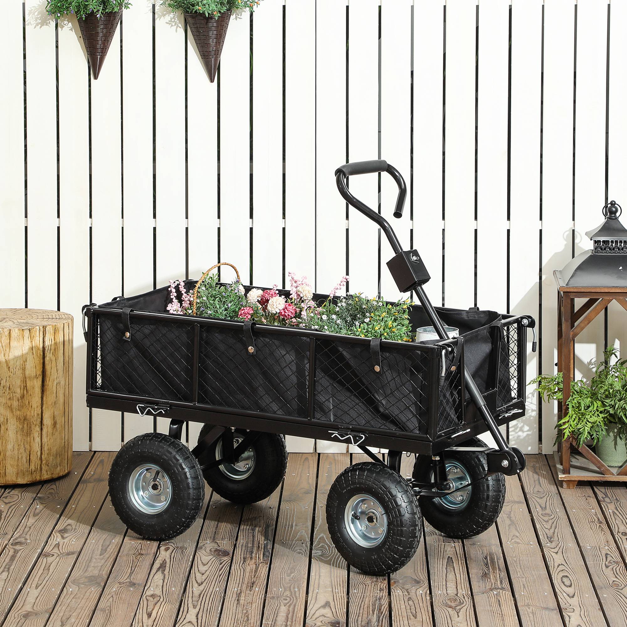 Chariot de transport acier jardin sac imperméable roues 25cm 300kg noir - ComfortXL Outdoor Living - Image 3