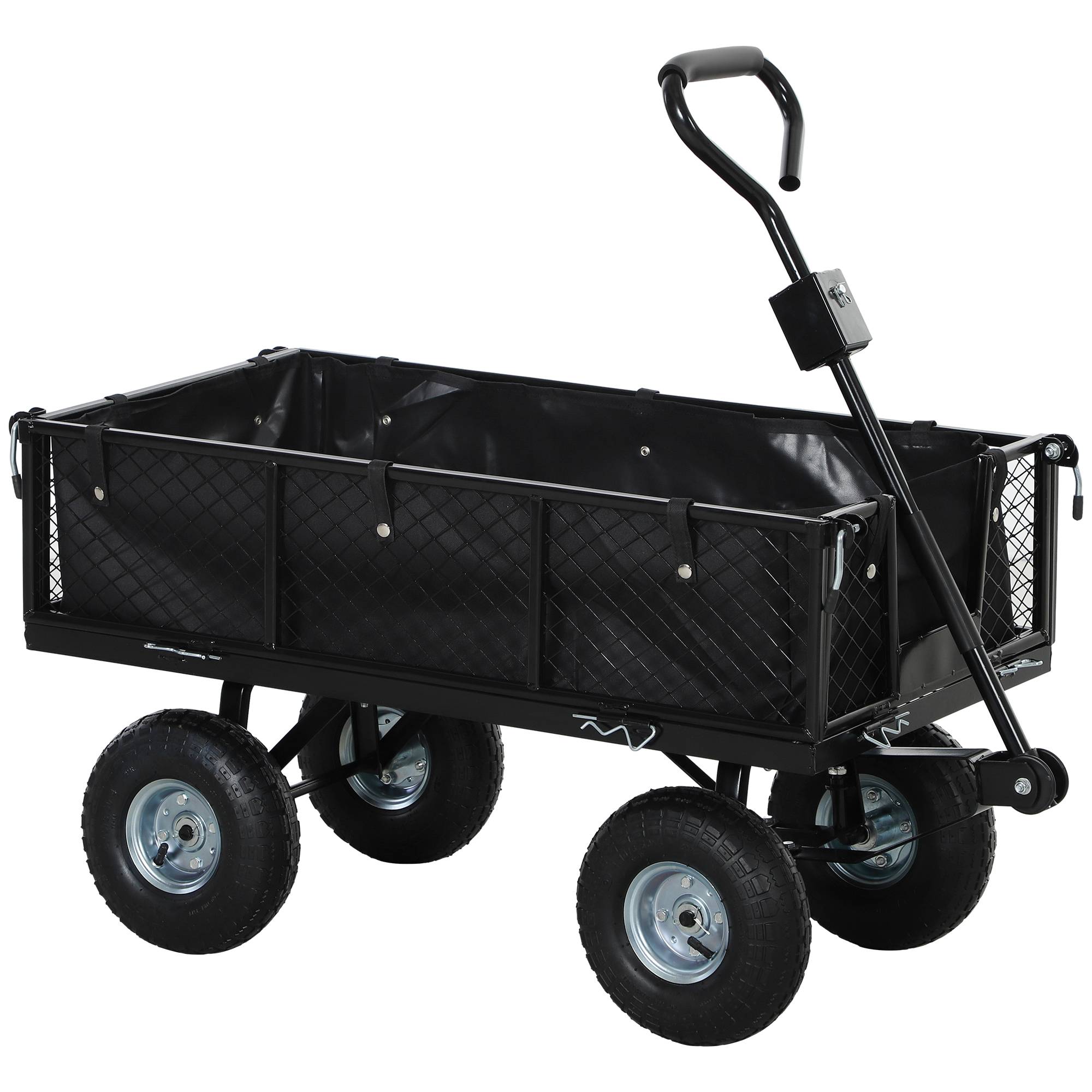 Chariot de transport acier jardin sac imperméable roues 25cm 300kg noir - ComfortXL Outdoor Living - Image 1