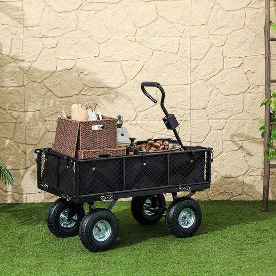 Chariot de transport acier jardin sac imperméable roues 25cm 300kg noir - ComfortXL Outdoor Living - Image 4