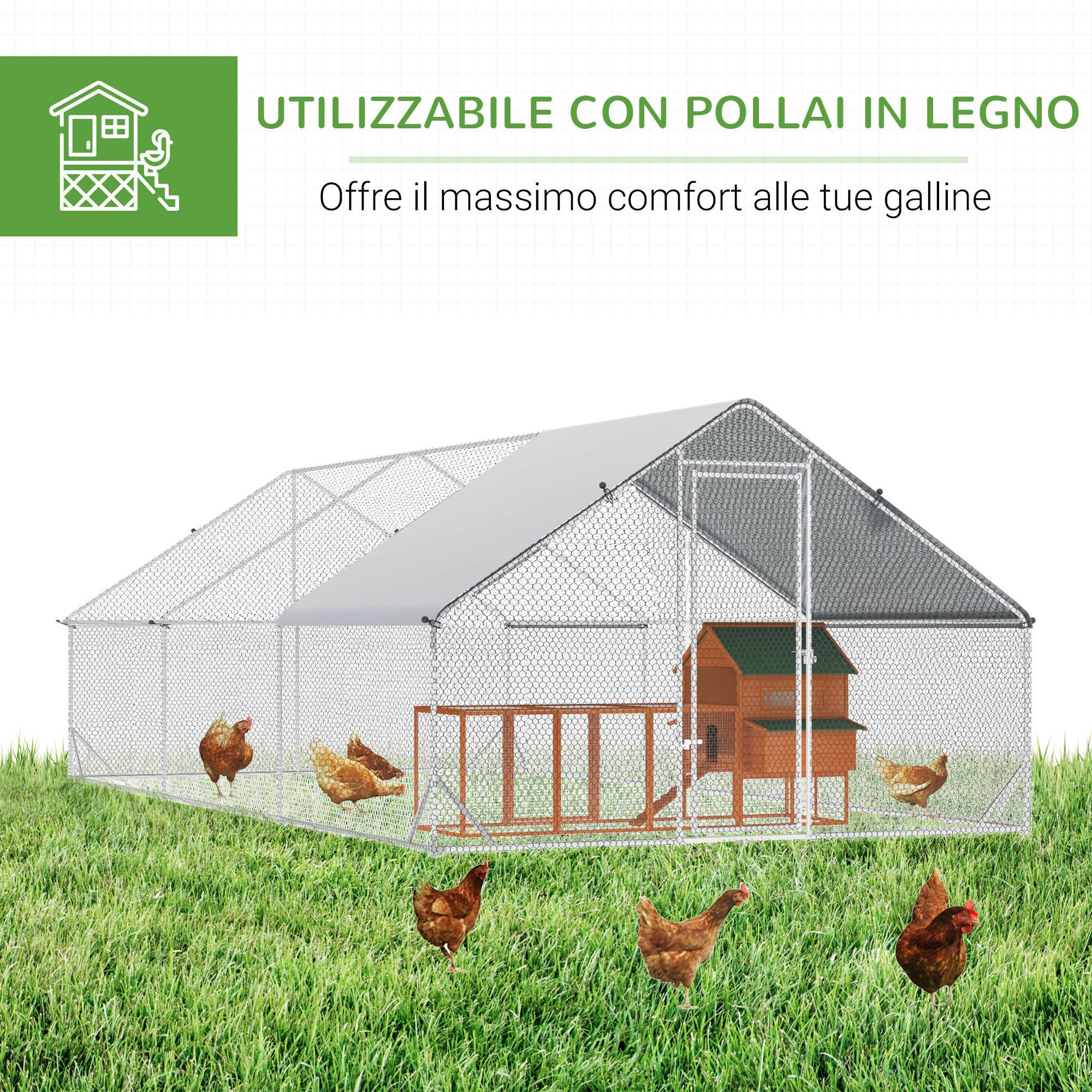 Poulailler de jardin avec structure galvanisée, bâche imperméable et grillage hexagonal, 3 x 6 x 2 m, argent - Image 7