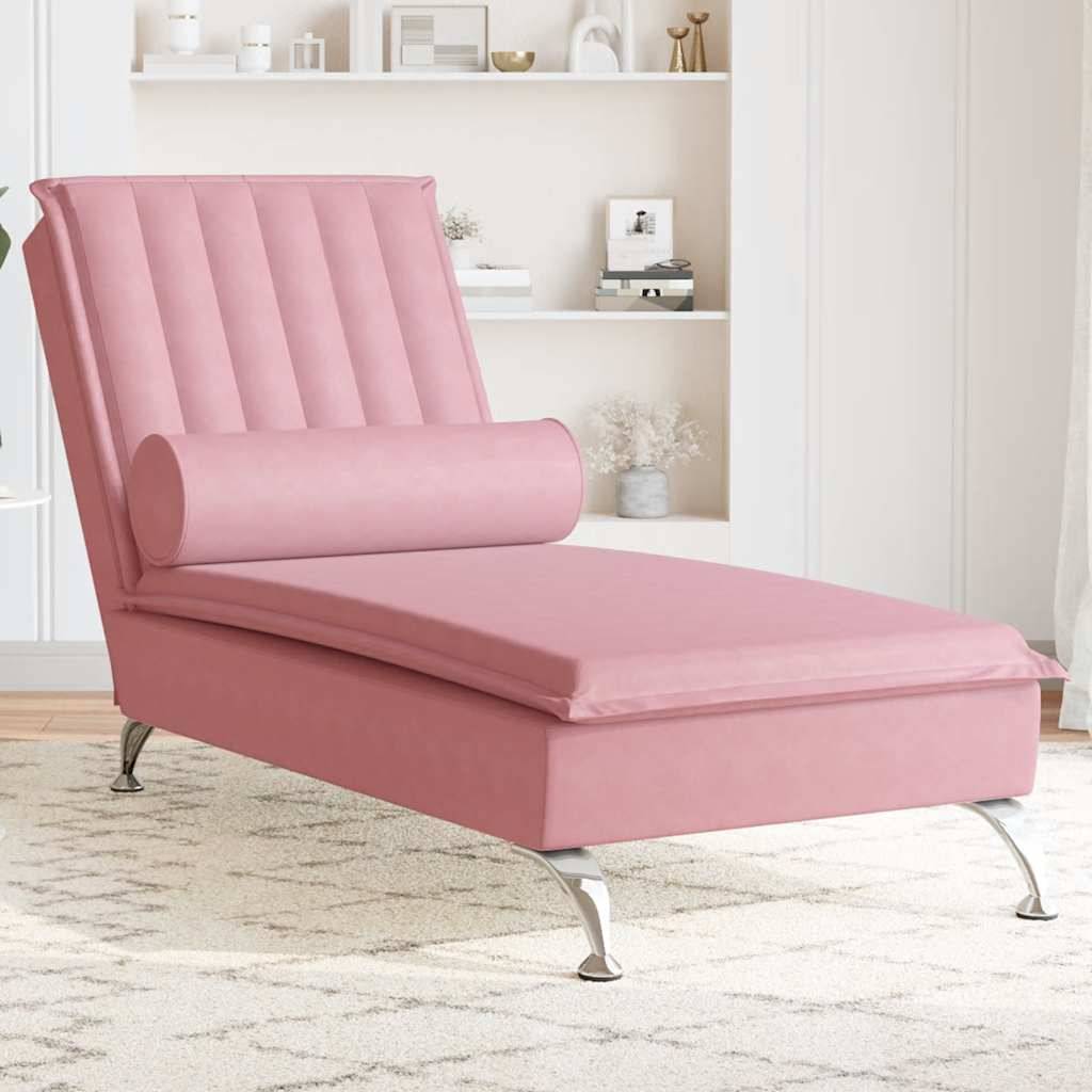 Maison Chic - Bain de soleil - Transat - Chaise longue de massage avec traversin rose velours - MEUBLE PRO ny678 - Image 2