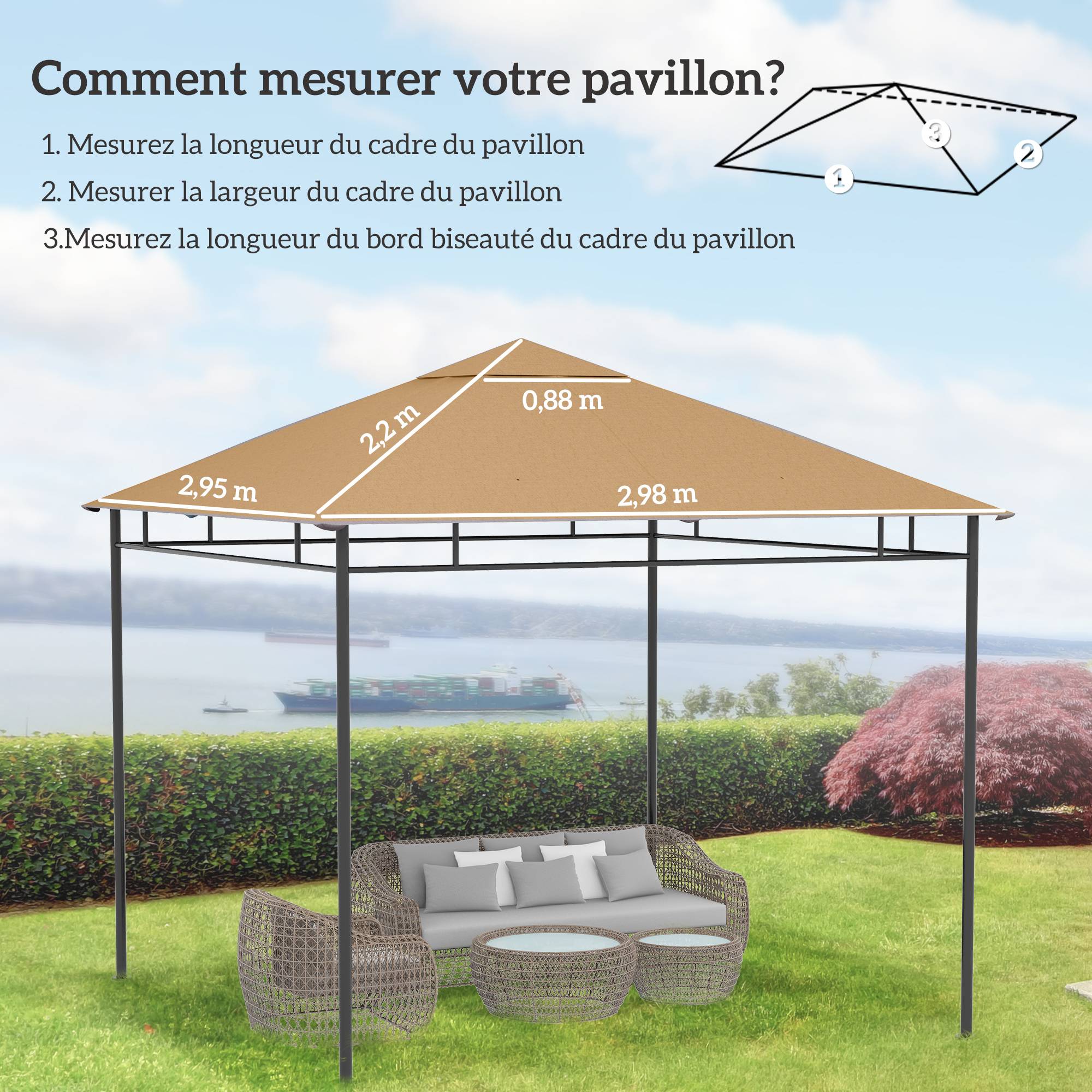 ComfortXL - Toile rechange tonnelle polyester jardin remplacement double toit 298x295 beige - ComfortXL Outdoor Living - Image 5