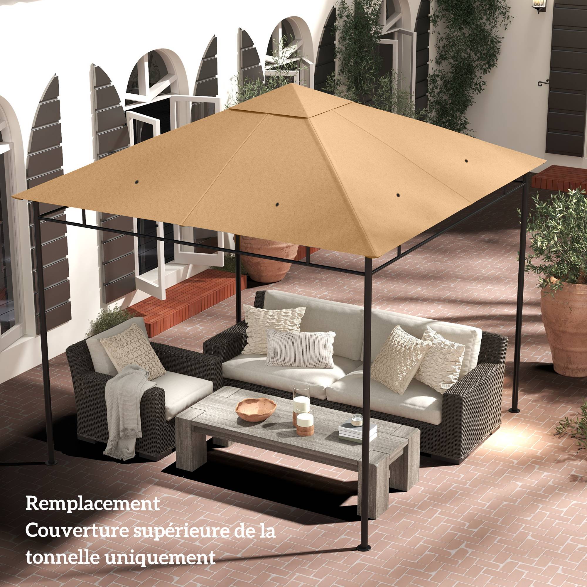 ComfortXL - Toile rechange tonnelle polyester jardin remplacement double toit 298x295 beige - ComfortXL Outdoor Living - Image 4