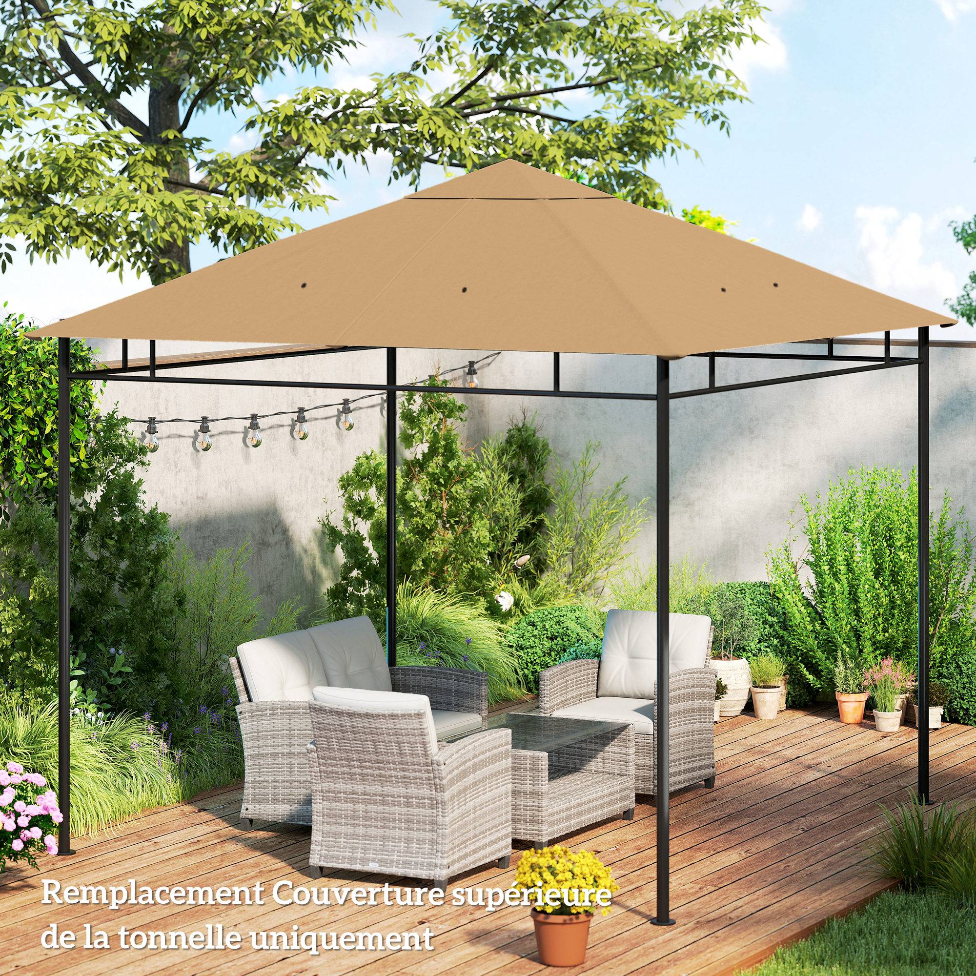 ComfortXL - Toile rechange tonnelle polyester jardin remplacement double toit 298x295 beige - ComfortXL Outdoor Living - Image 10