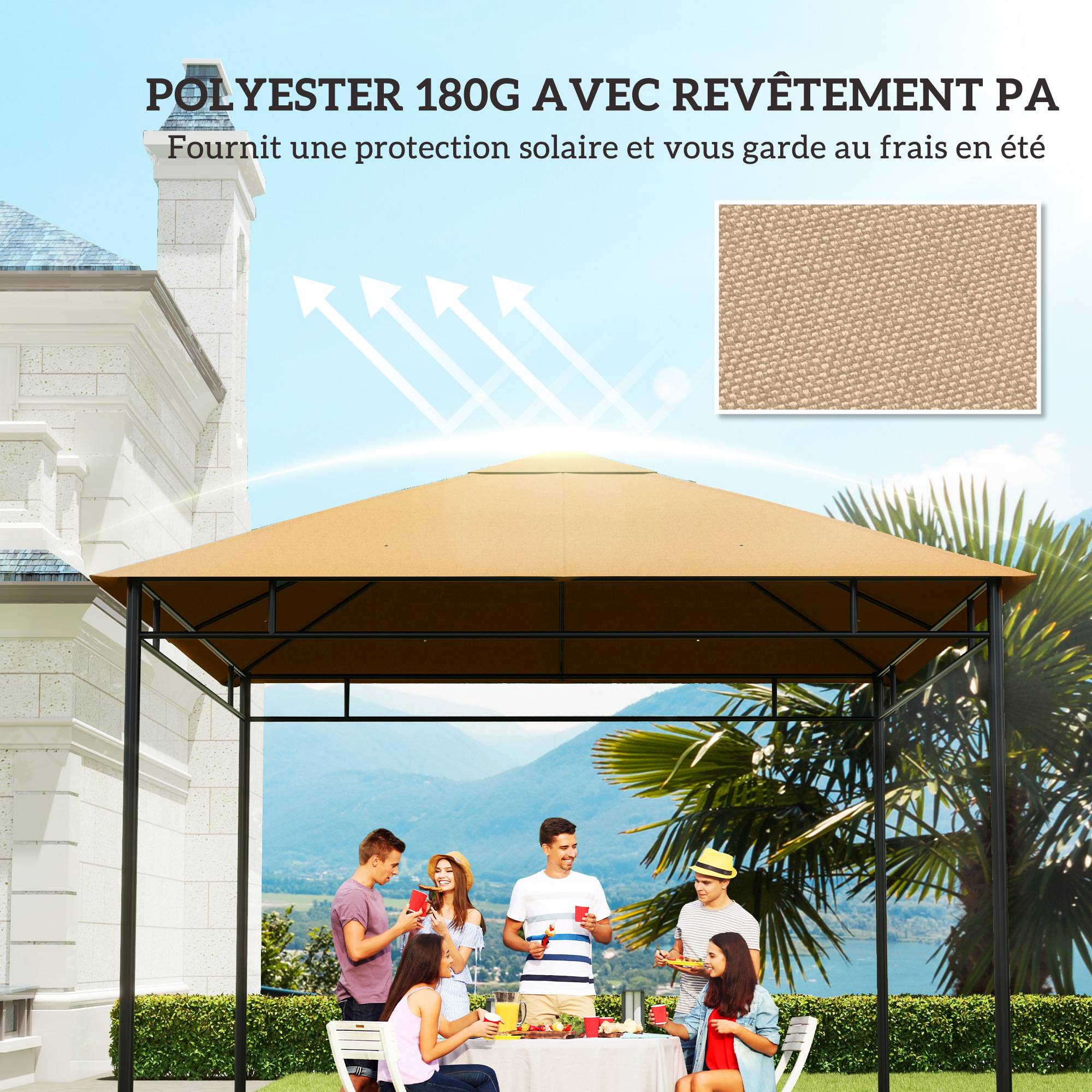 ComfortXL - Toile rechange tonnelle polyester jardin remplacement double toit 298x295 beige - ComfortXL Outdoor Living - Image 8