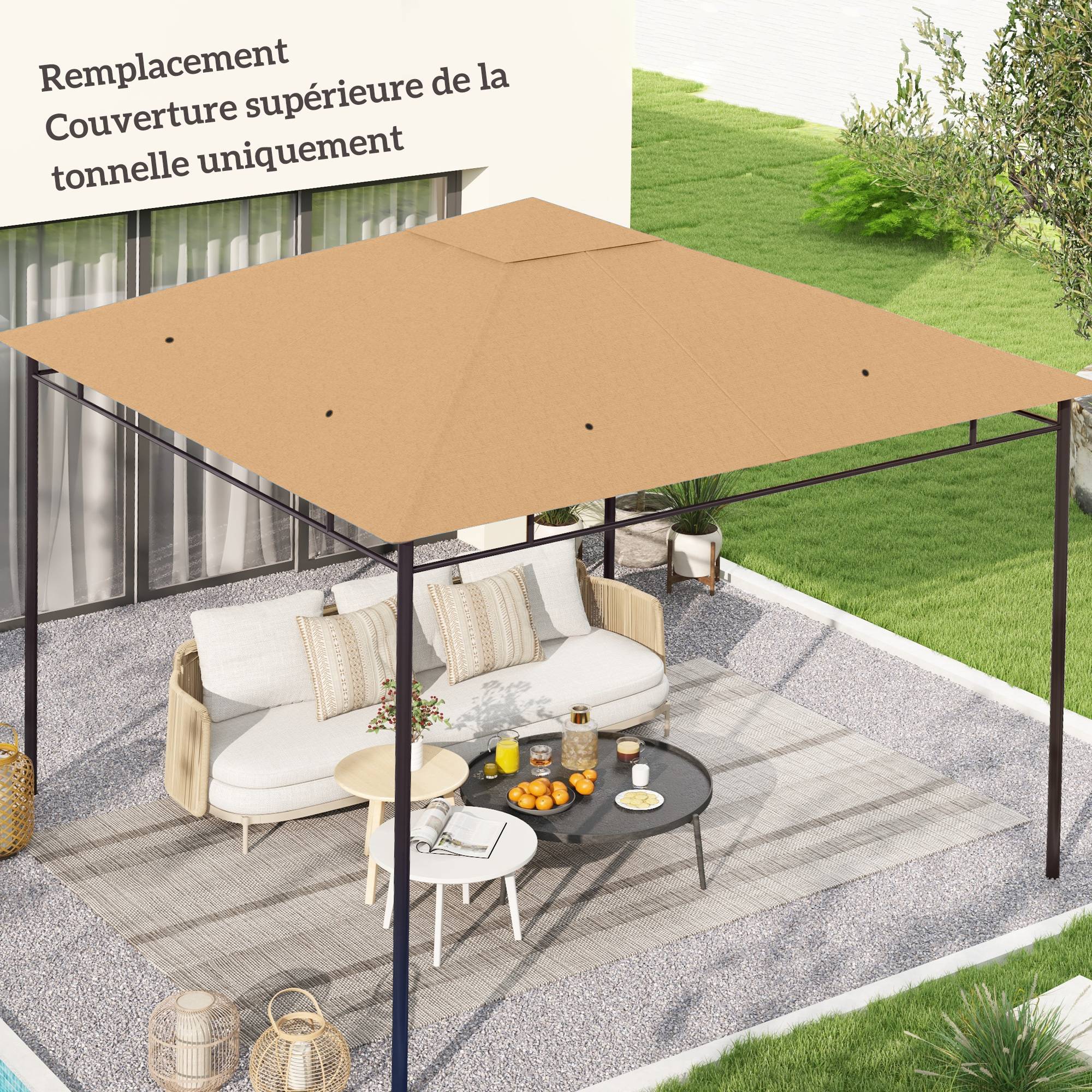 ComfortXL - Toile rechange tonnelle polyester jardin remplacement double toit 298x295 beige - ComfortXL Outdoor Living - Image 3