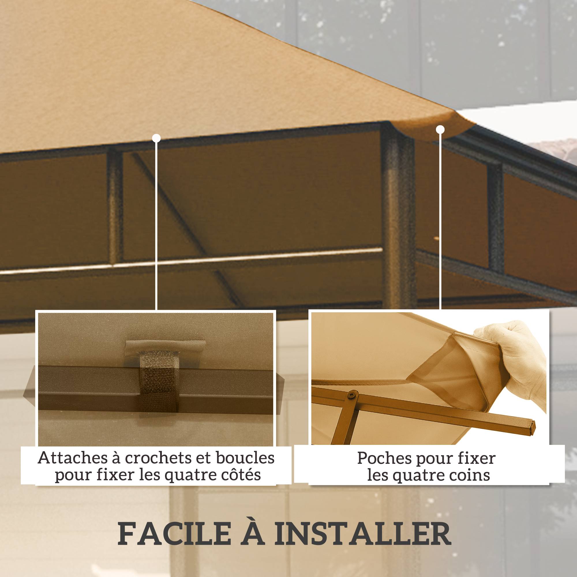 ComfortXL - Toile rechange tonnelle polyester jardin remplacement double toit 298x295 beige - ComfortXL Outdoor Living - Image 7