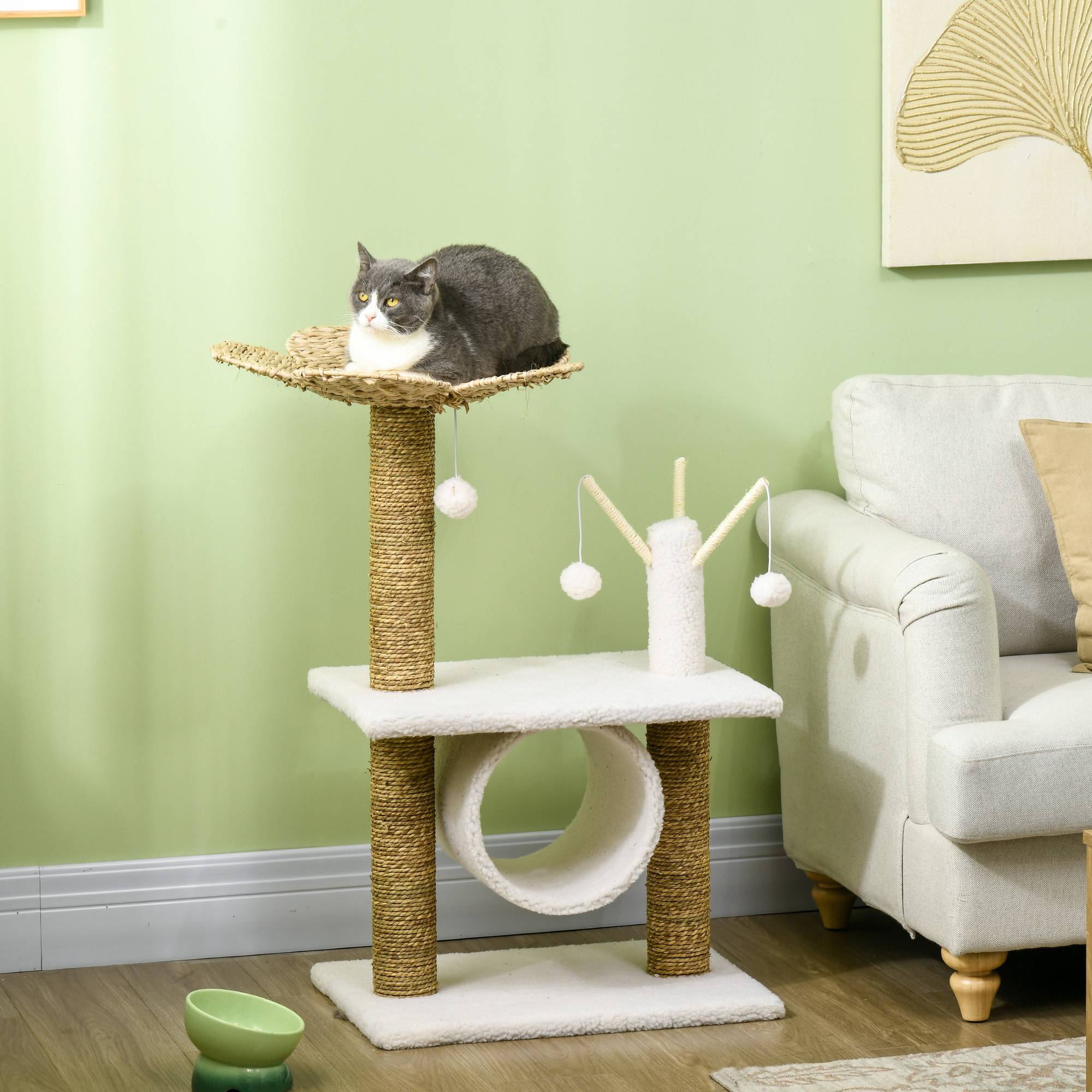 Arbre à chat griffoir sisal naturel pour félin espace jeu et repos 56x40x91cm marron - ComfortXL Outdoor Living - Image 4