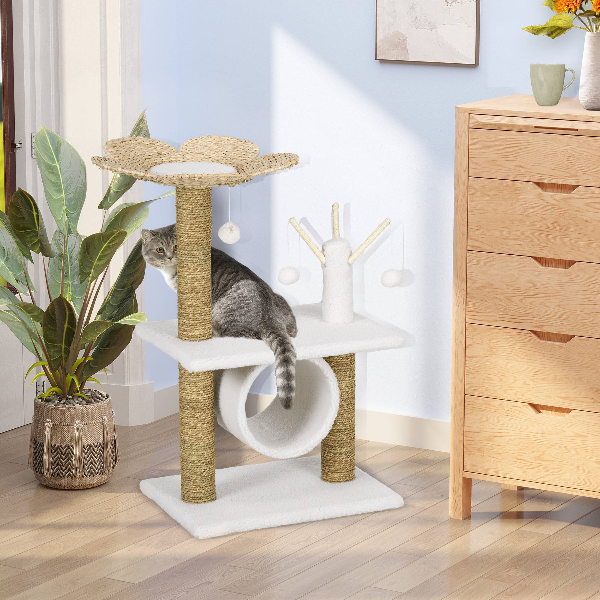 Arbre à chat griffoir sisal naturel pour félin espace jeu et repos 56x40x91cm marron - ComfortXL Outdoor Living - Image 3