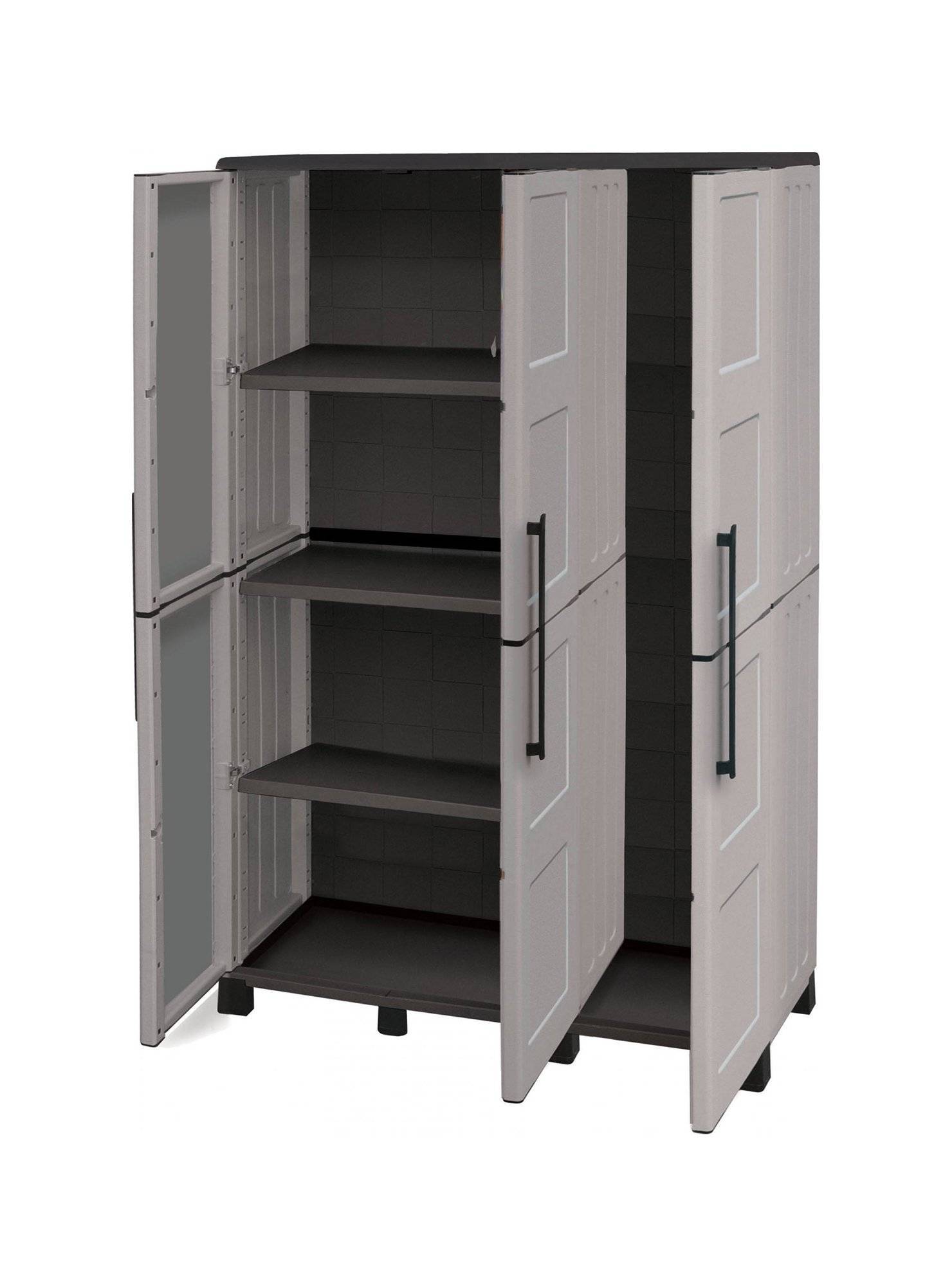 Dmora - Armoire d'extérieur Nandrin, Armoire à balais, Armoire d'extérieur 3 portes, 102x37h169 cm, Gris clair et noir, Finition damier - Dmora - Imagen 5