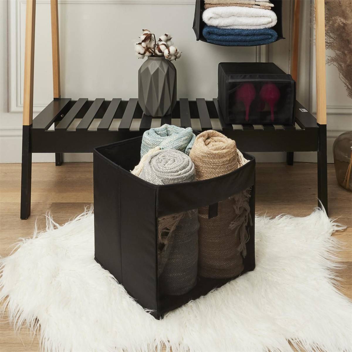 Panier à Linge Carré "Pop Up" 30cm Noir - Image 6