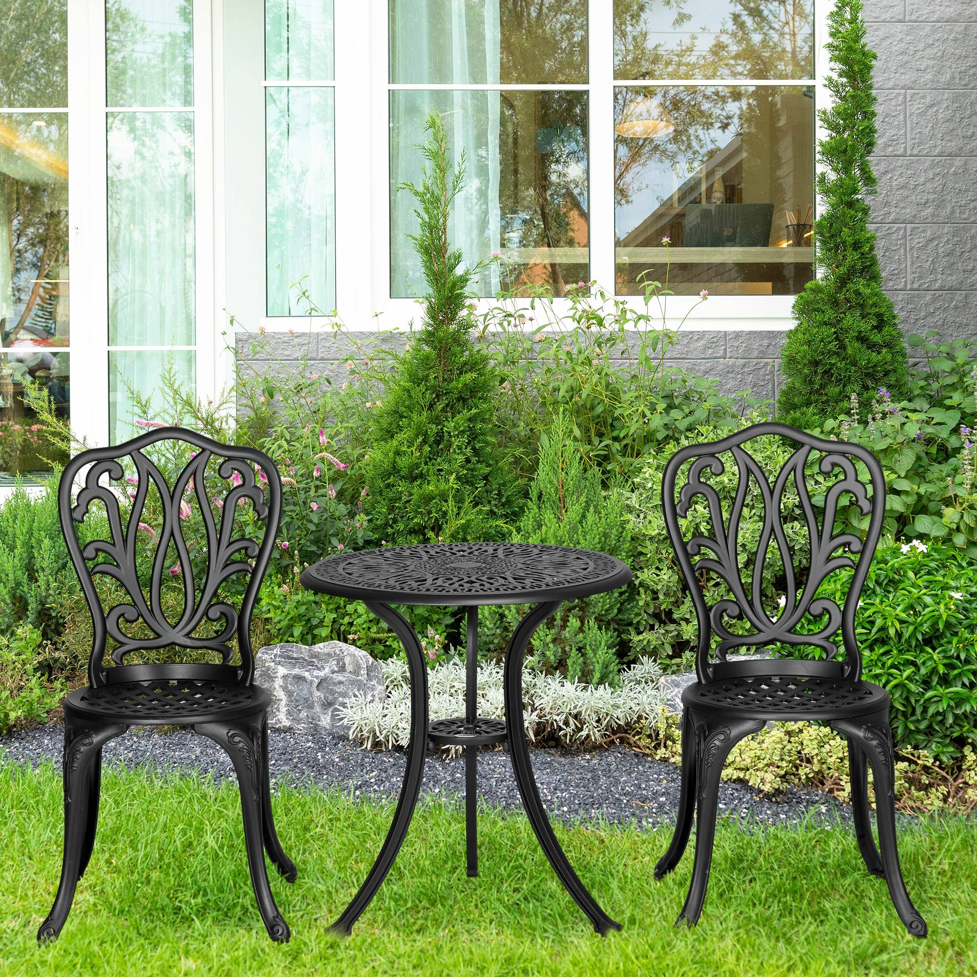 Outsunny - Ensemble Salon de Jardin 2 Places 2 chaises + table ronde style rétro en fonte d'aluminium noir - Outsunny - Image 2