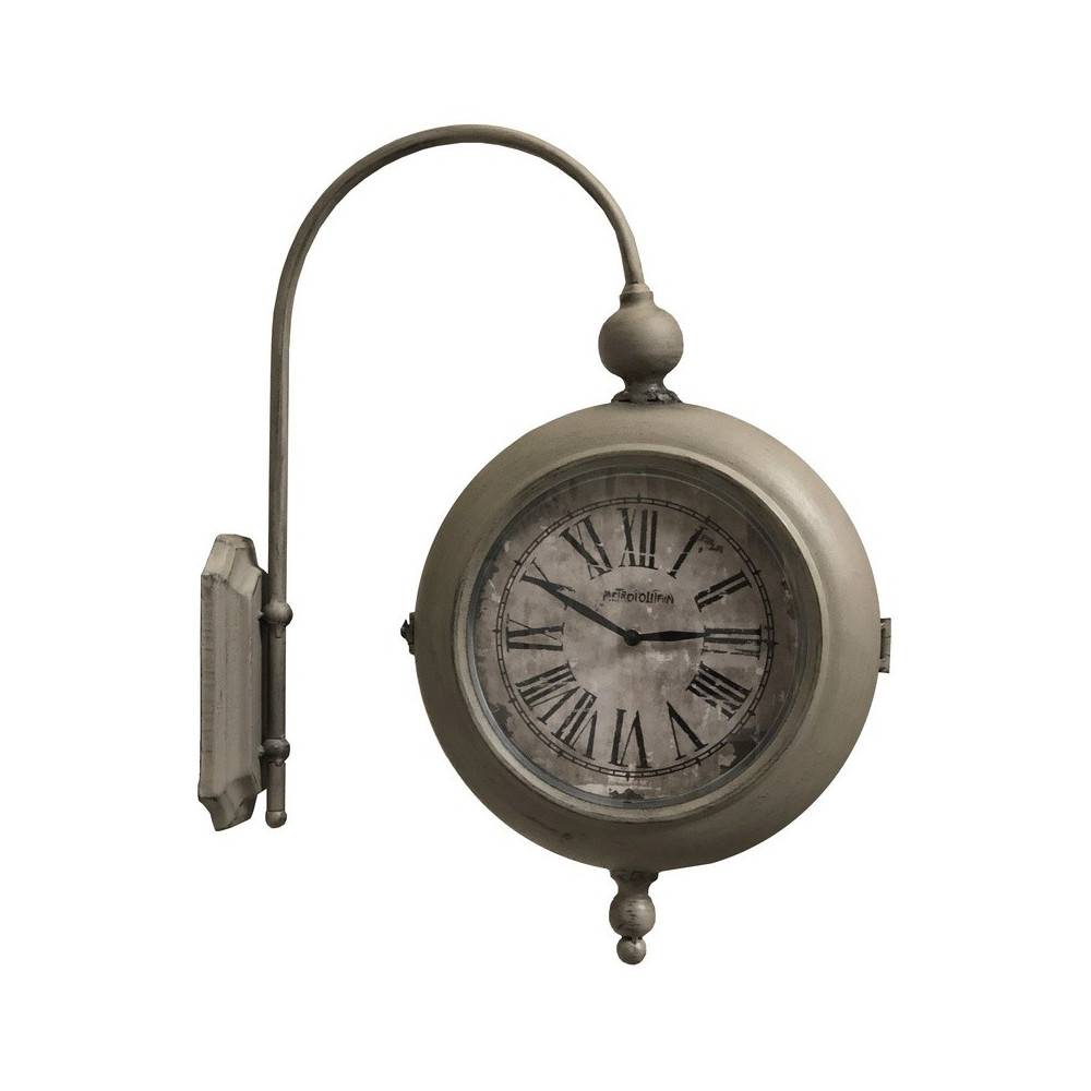 ~ Horloge murale décorative double face vintage gare métal taupe 57cm Chemin de campagne - Imagen 1