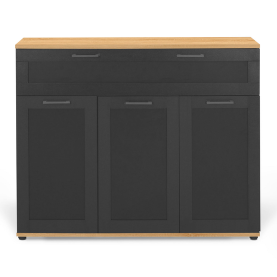 Buffet 100 cm VITO 3 portes et 1 tiroir noir et plateau bois - Image 3