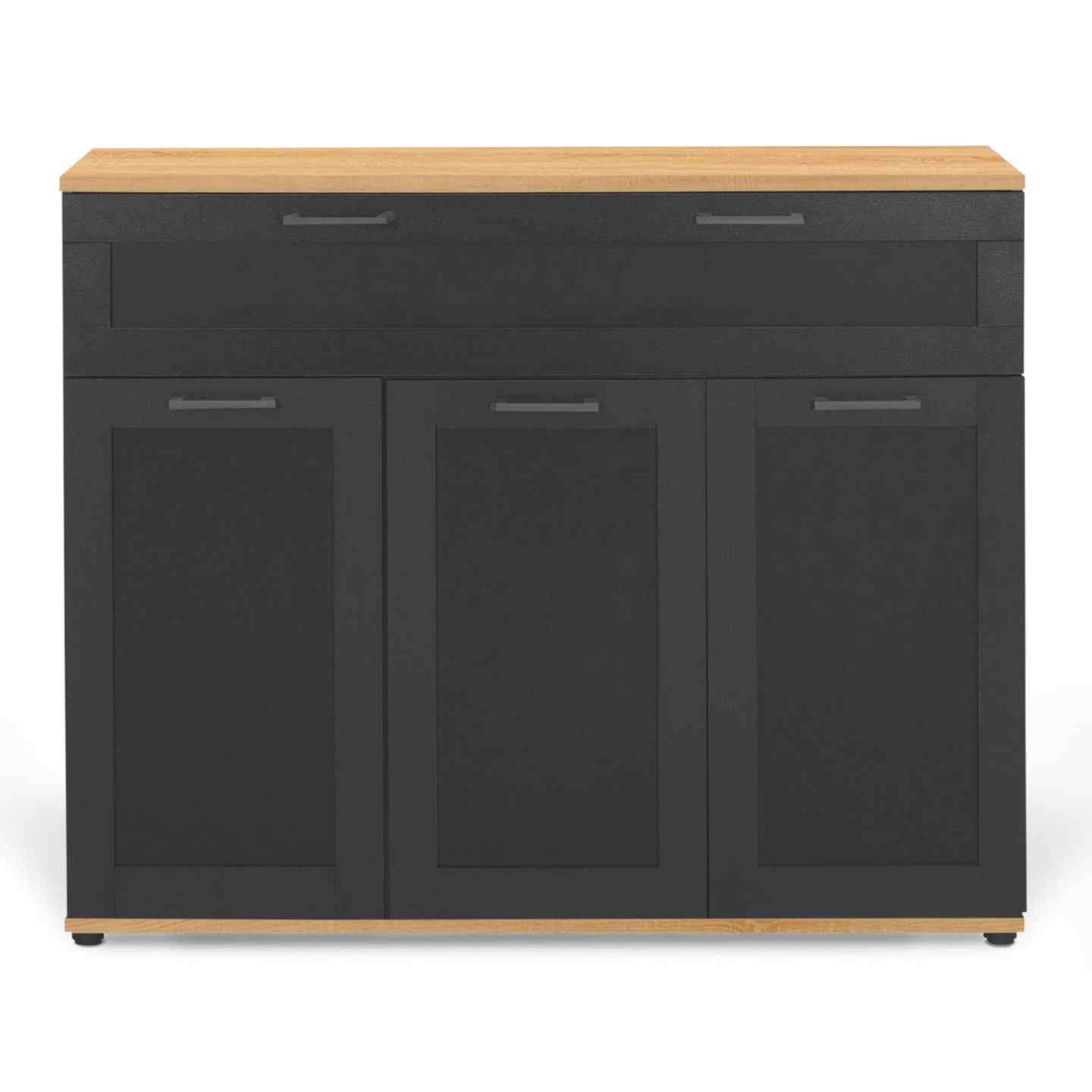 Buffet 100 cm VITO 3 portes et 1 tiroir noir et plateau bois - Image 3