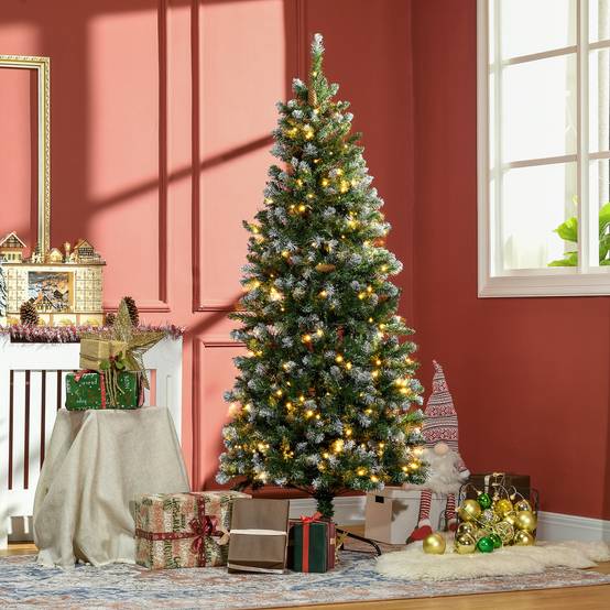 Sapin de Noël artificiel lumineux 703 branches 250 LED 30 pommes de pin support pied pliable hauteur 180 cm Ø 80 vert - Image 3