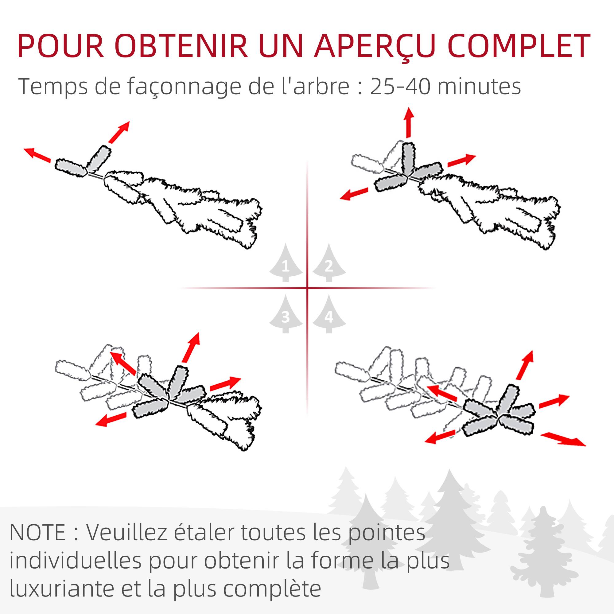 Sapin de Noël artificiel lumineux 703 branches 250 LED 30 pommes de pin support pied pliable hauteur 180 cm Ø 80 vert - Image 9