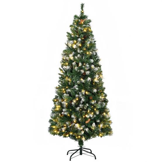 Sapin de Noël artificiel lumineux 703 branches 250 LED 30 pommes de pin support pied pliable hauteur 180 cm Ø 80 vert - Image 2