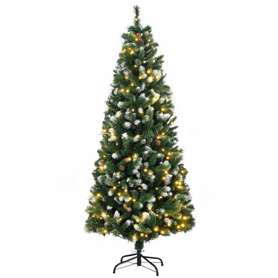 Sapin de Noël artificiel lumineux 703 branches 250 LED 30 pommes de pin support pied pliable hauteur 180 cm Ø 80 vert - Image 1
