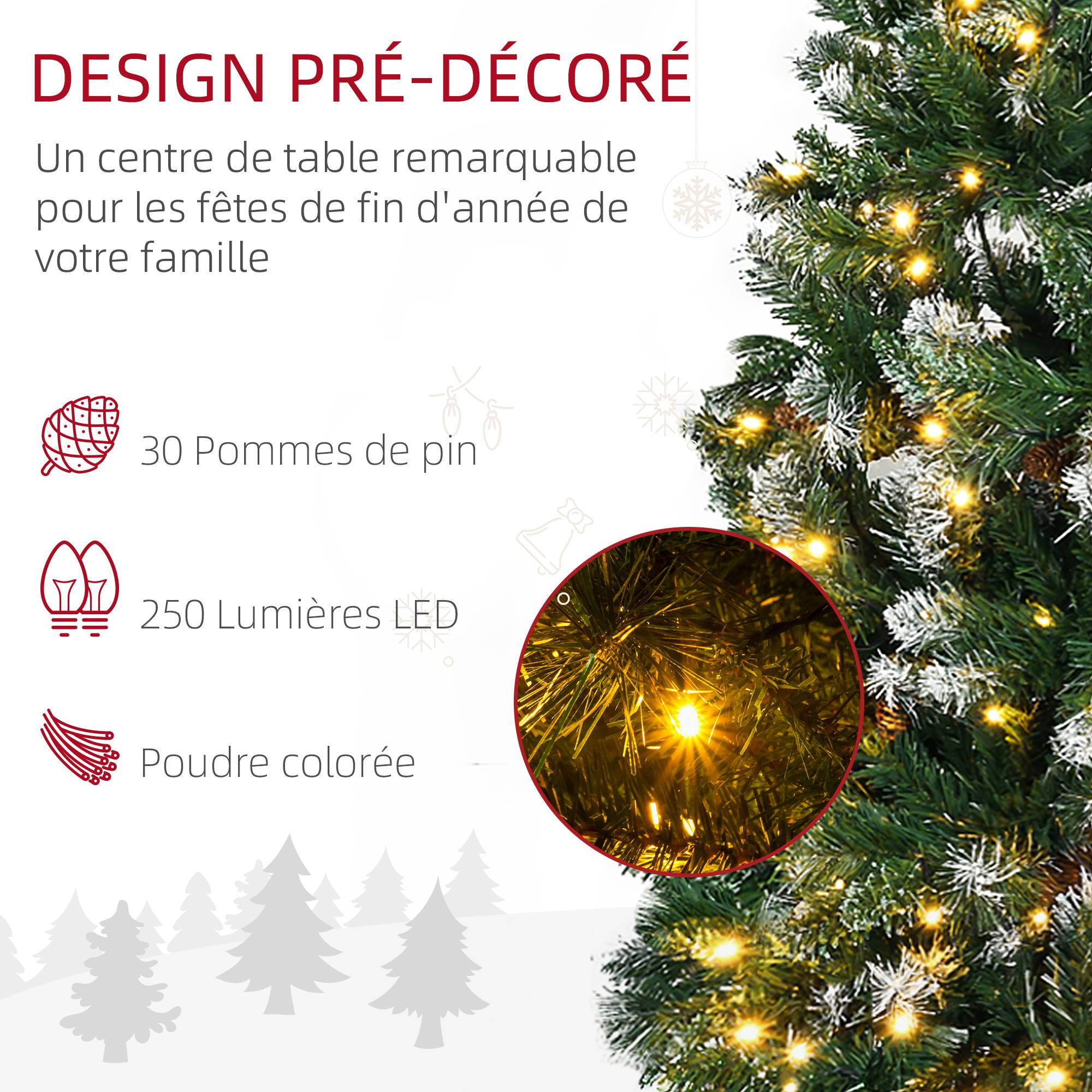Sapin de Noël artificiel lumineux 703 branches 250 LED 30 pommes de pin support pied pliable hauteur 180 cm Ø 80 vert - Image 8