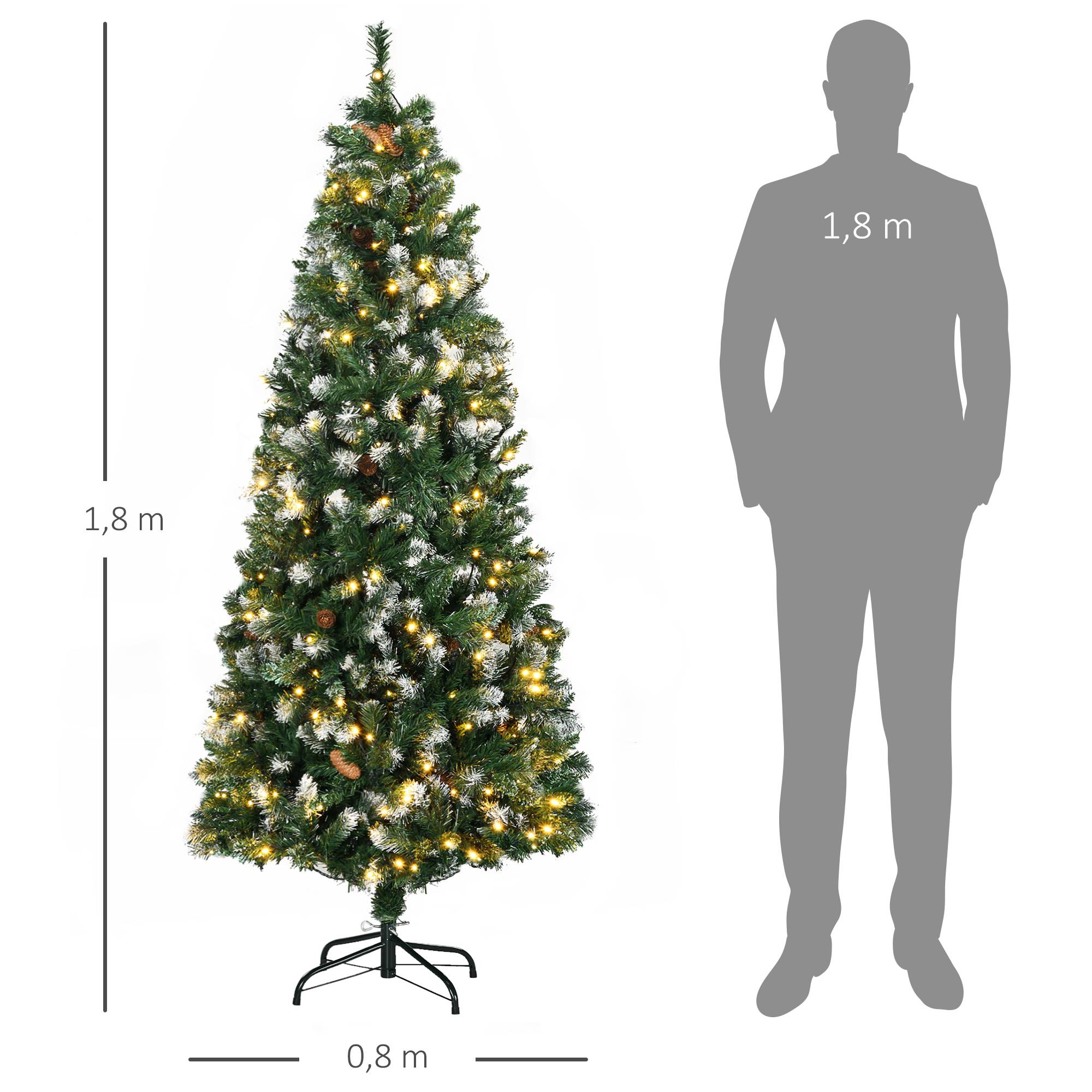 Sapin de Noël artificiel lumineux 703 branches 250 LED 30 pommes de pin support pied pliable hauteur 180 cm Ø 80 vert - Image 5