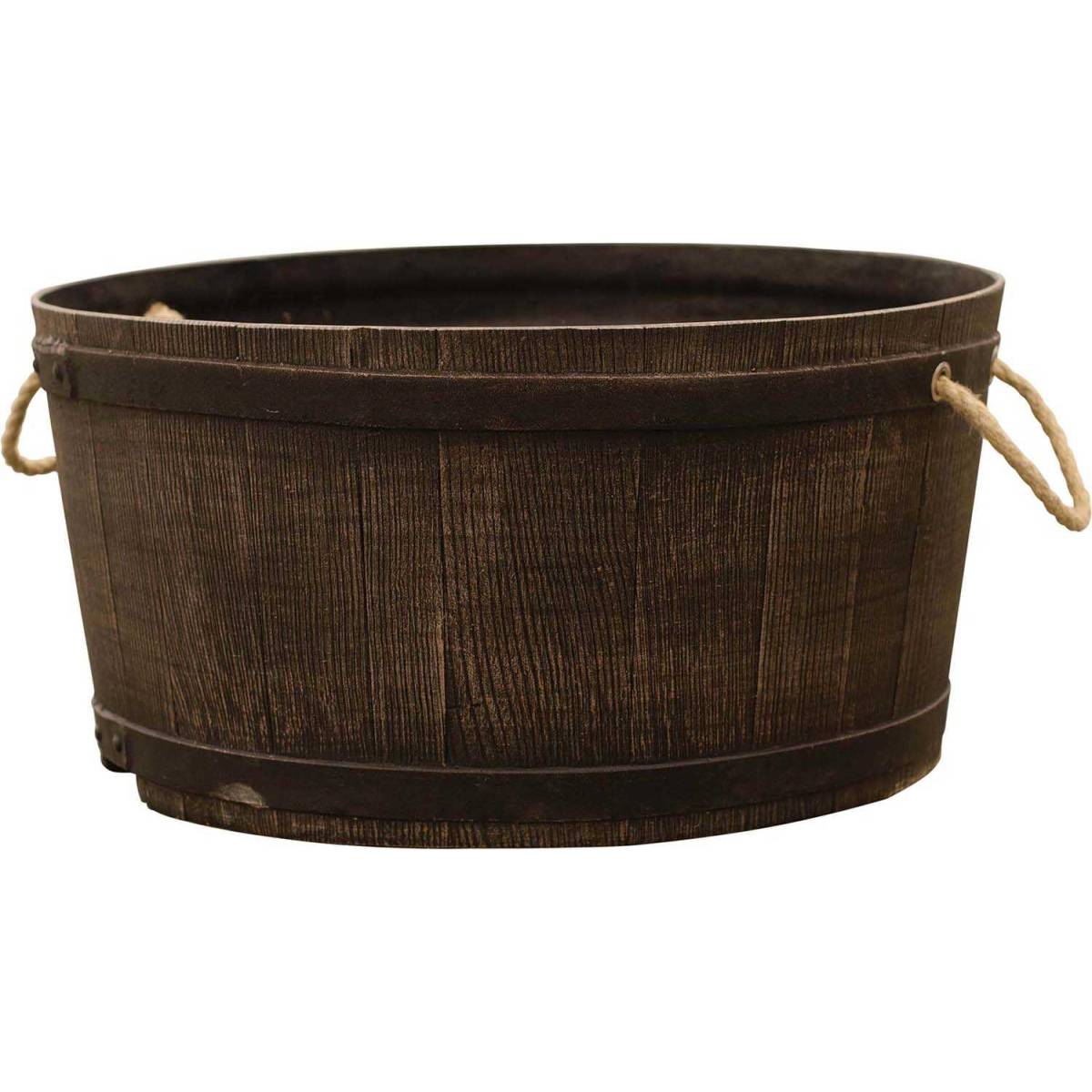 Roto - Jardinière ronde en polyéthylène imitation tonneau Mambo 58 x 30 cm - Imagen 1