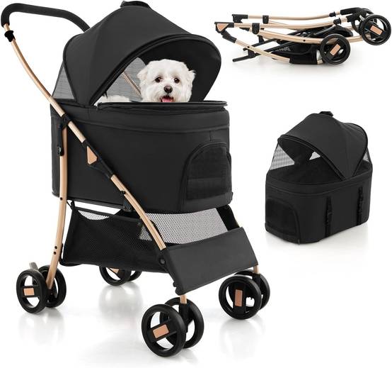Poussette pour Chien Pliable 3 en 1 avec Panier de Rangement Amovible, Charge 15 KG (Noir) - Image 1