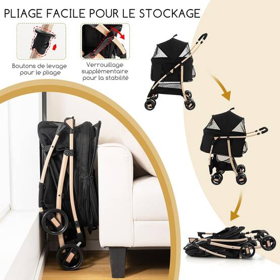 Poussette pour Chien Pliable 3 en 1 avec Panier de Rangement Amovible, Charge 15 KG (Noir) - Image 5