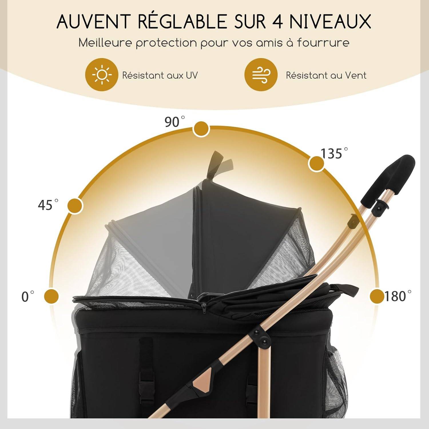 Poussette pour Chien Pliable 3 en 1 avec Panier de Rangement Amovible, Charge 15 KG (Noir) - Image 3