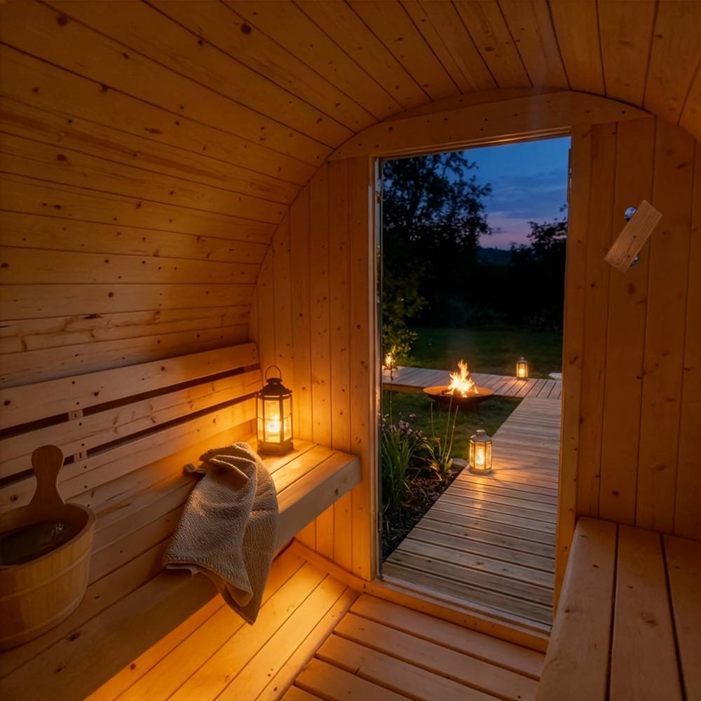 Home Deluxe - HOME DELUXE - Sauna extérieur en tonneau Lahti M - Dimensions : L x P x H : env. 185 cm x 120 cm x 185 cm, bois : épicéa - poêle et accessoires de - Image 4
