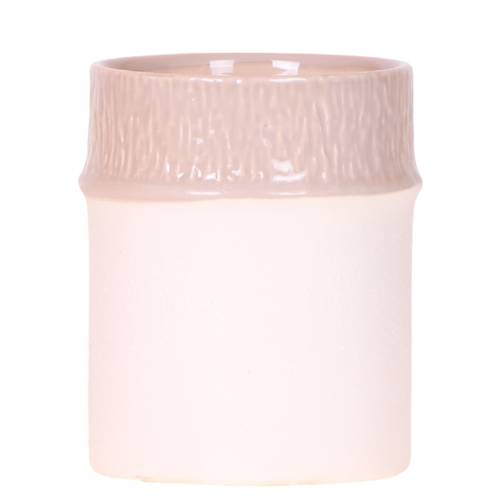 Cache-pot céramique nervuré - esprit minéral et nature - Pot de 9cm - sable - Image 1