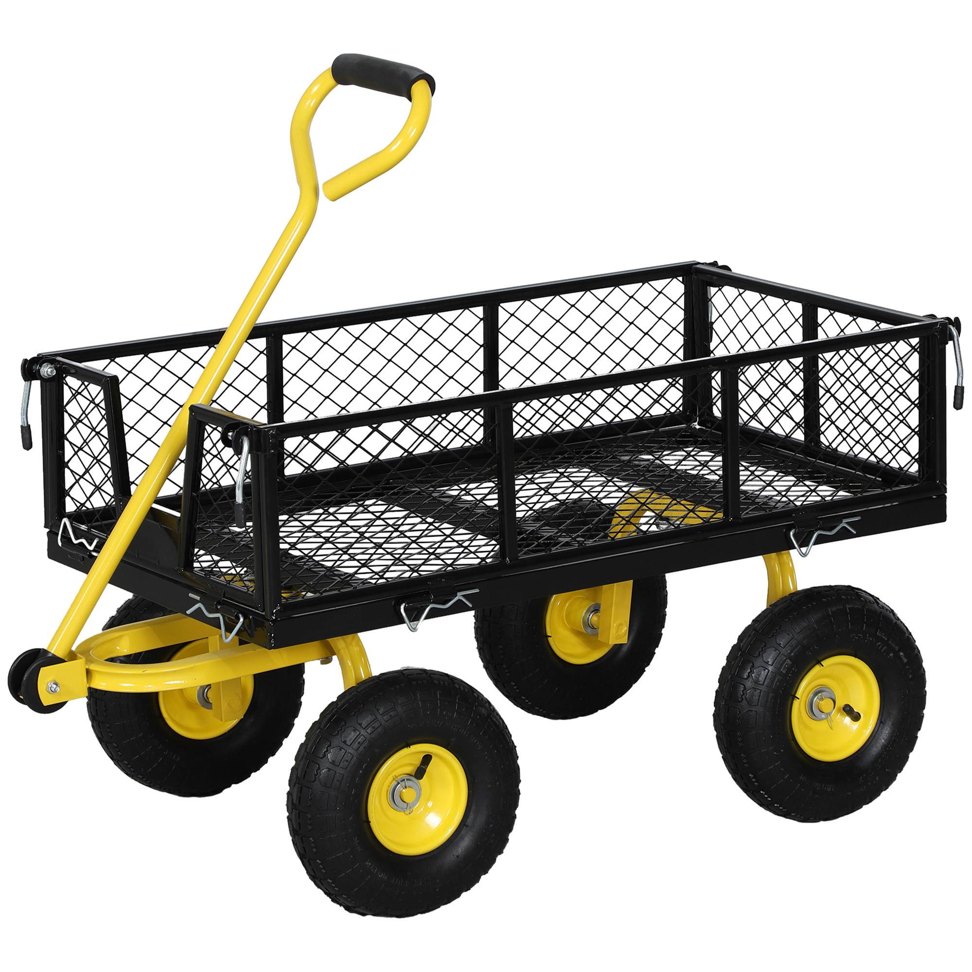 Chariot de jardin acier transport tout-terrain plateau charge 200kg 104x54x51cm - ComfortXL Outdoor Living - Image 2