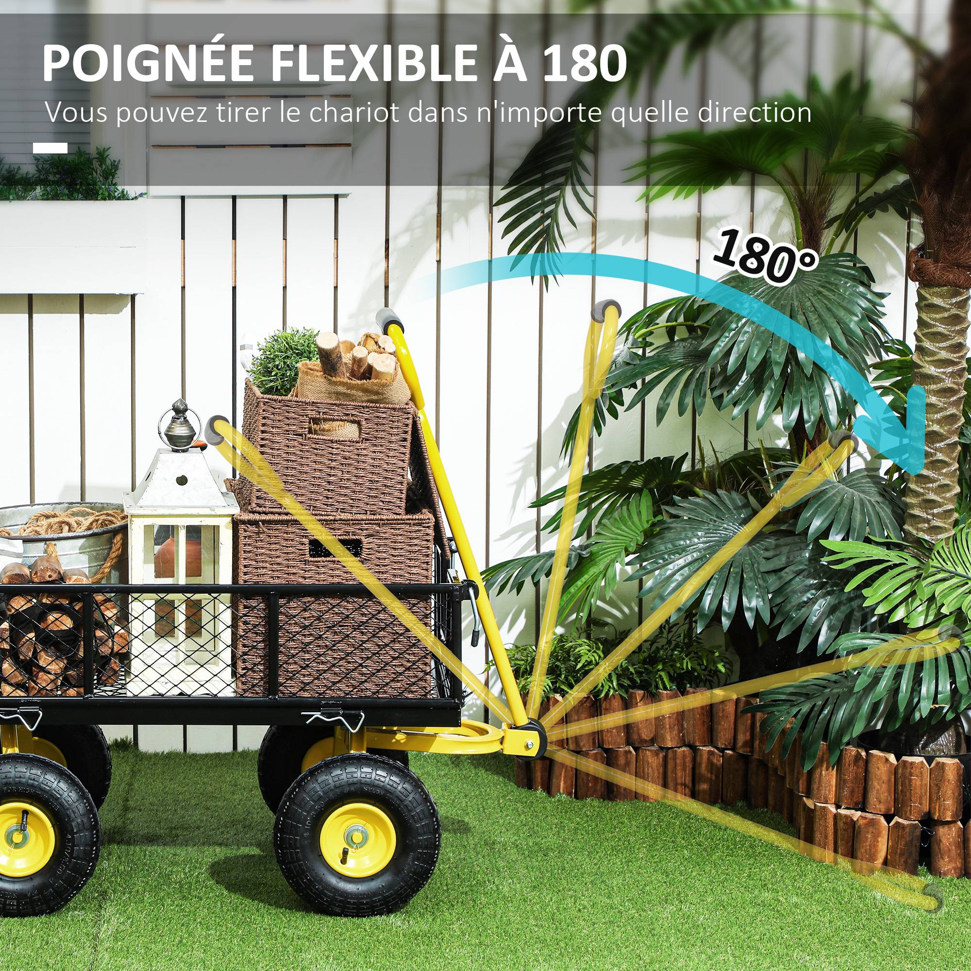Chariot de jardin acier transport tout-terrain plateau charge 200kg 104x54x51cm - ComfortXL Outdoor Living - Image 8